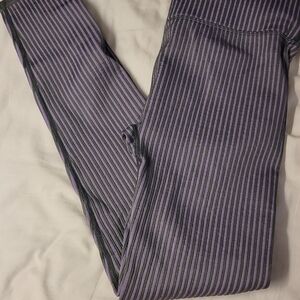 Fabletics Purple Ribbed Leggings with Black Pinstripes
